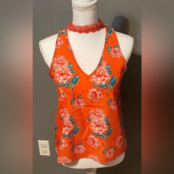 Derek Heart Orange Floral Tank Top - Picture 1 of 5